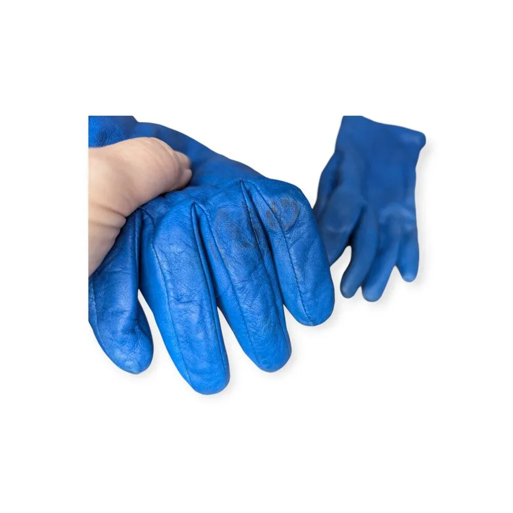 Vintage WilliSmith Blue Leather Wool & Cashmire Lined Women's Gloves Size Small